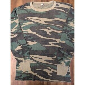 Vintage Morgan Mills Thermal Shirt Mens 2XL Green Woodland Camo Waffle Knit